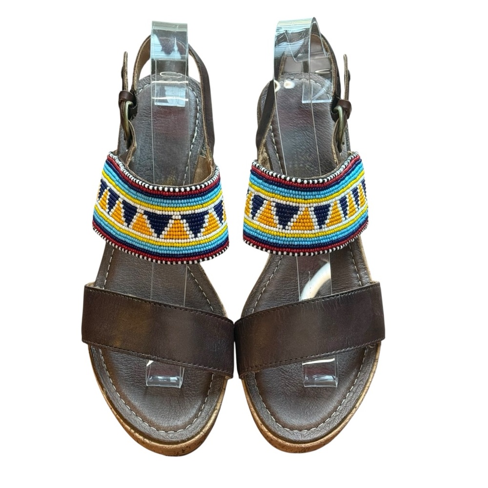 PIKOLINOS Multicolor Beaded Brown leather wedge Sandals women’s size 39 EU boho - Picture 2 of 11